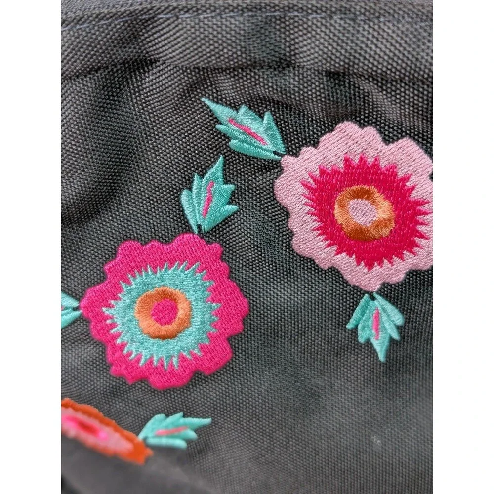 Trans By Jansport Black Pink Backpack Rosa Floral Embroidered Design
